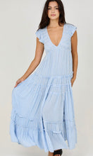 Acira Blue Subtle Stripe Smocking Maxi Dress