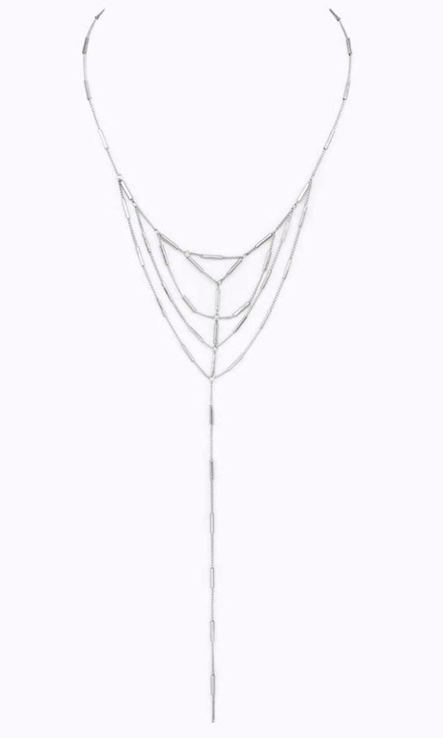 Delicate Silver Layered Bar Pendant Triangle Long Necklace