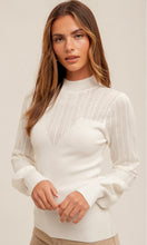 *SALE! Arvana - Off White Texture Pointelle Mock Sweater Top
