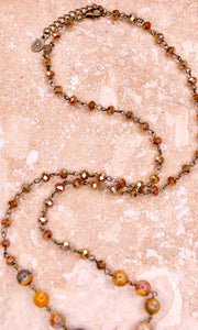 Alani Taupe Stone Crystal Beaded Long Lariat Necklace