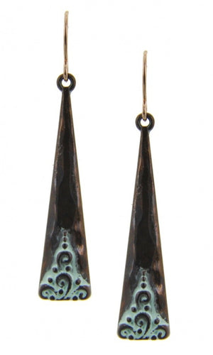 Earring Burnished Patina Etched Paisley Triangle Drop Earrings