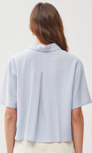 Anjana Chambray Blue Linen Boxy Crop Shirt Top