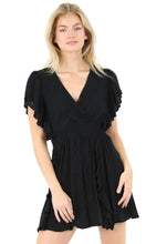 Ajayne Black Boho Texture Swiss Dot Smocked Dress