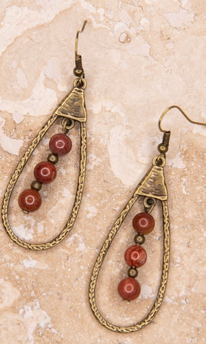 Earring Sherri Red Jasper Beaded Charm Bronze Teardrop Dangle Earrings