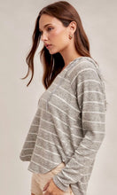 Adene Heather Grey Brushed Stripe High-Low Hoodie Knit Top