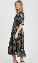 Cleo Black Smocked Bodice Half Sleeve Maxi dress with Pockets