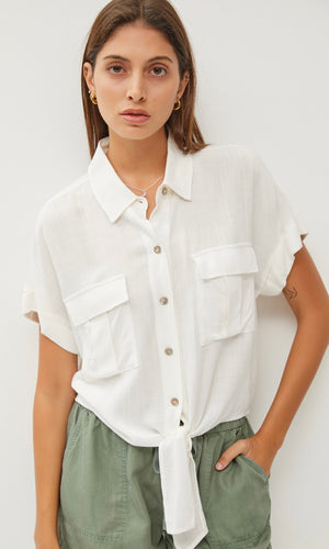 Alyne Off White Tie-Front Shirt Top