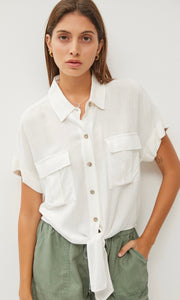 Alyne Off White Tie-Front Shirt Top