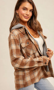 Aphelia Brown Plaid Hoodie Jacket Shacket