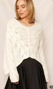 Bambi Cream V Neck Cable Knit Cropped Sweater