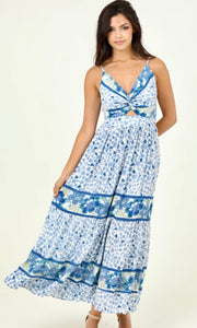 Asala
Blue Boho Border Print Twist Front  Maxi Dress
