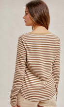 Aspian Snow-Washed Taupe Stripe Henley Knit Top