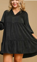 Asuka Black Crinkled Satin Tiered Dress