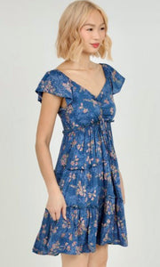 Alette Blue Floral Print Smocked Dress