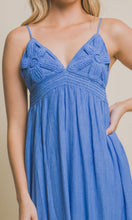 Akly Blue Smocked Crochet Lace Midi Dress