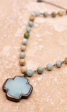 Theresa Crystal Cross Pendant Amazonite Beaded Short Necklace