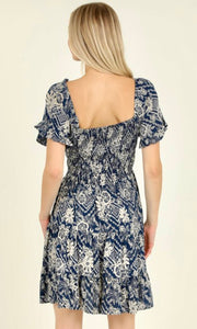 Alodia Midnight Blue Floral Print Twist Front Dress