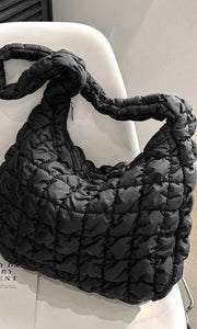 Layla Black Quilting Texture Tote Crossbody Large Handbag