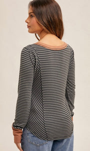 Aquin Slate Stripe Ribbed Knit Top