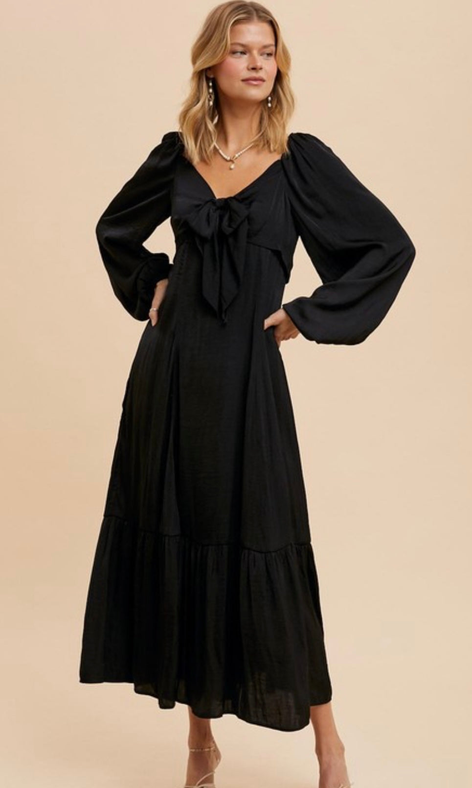 Cinderella Black Bow Satin Maxi Dress