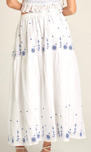 Acarna Blue  Embroidered Elastic Waist Midi Skirt