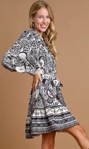 Airey Black Batik Border Print Belted Shirt Dress