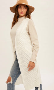 Amista Ivory Cableknit Belted Longline Cardigan Sweater