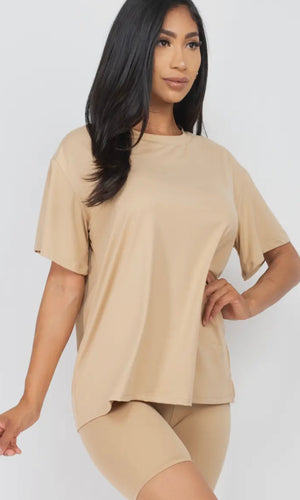 Harvey Khaki Loose Fit Top & Bike Shorts Set