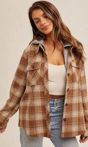 Aphelia Brown Plaid Hoodie Jacket Shacket