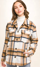 Afara Camel  Plaid Side Pocket Shirt Jacket