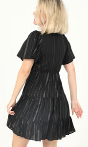 Anana Black Lurex Stripe Tiered Dress