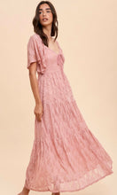 Argy Mauve Pink Lace Tiered Smocked Maxi Dress