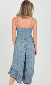 Coraline Light Blue V Neck Wide Leg Angled Hem Jumpsuit