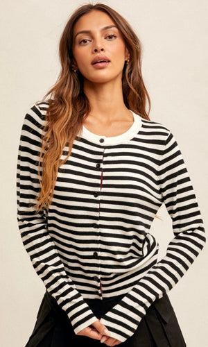 Arcian Black & White Stripe Cardigan Sweater Top