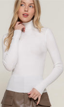 Cambria White Turtle Neck Fitted Rib Knit Sweater Top