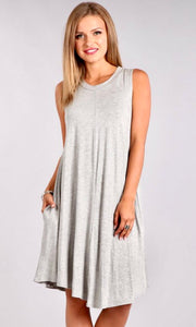 Adara Heather Grey Soft Jersey Knit Side-Pocket Dress