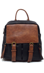 Becca-Black Antique Vegan Leather Convertible Backpack Crossbody Bag