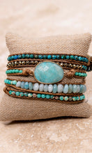 Kelly Aqua Beaded Vegan Leather Wrap Bracelet