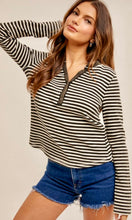 Aspian Snow-Washed Black Stripe Henley Knit Top