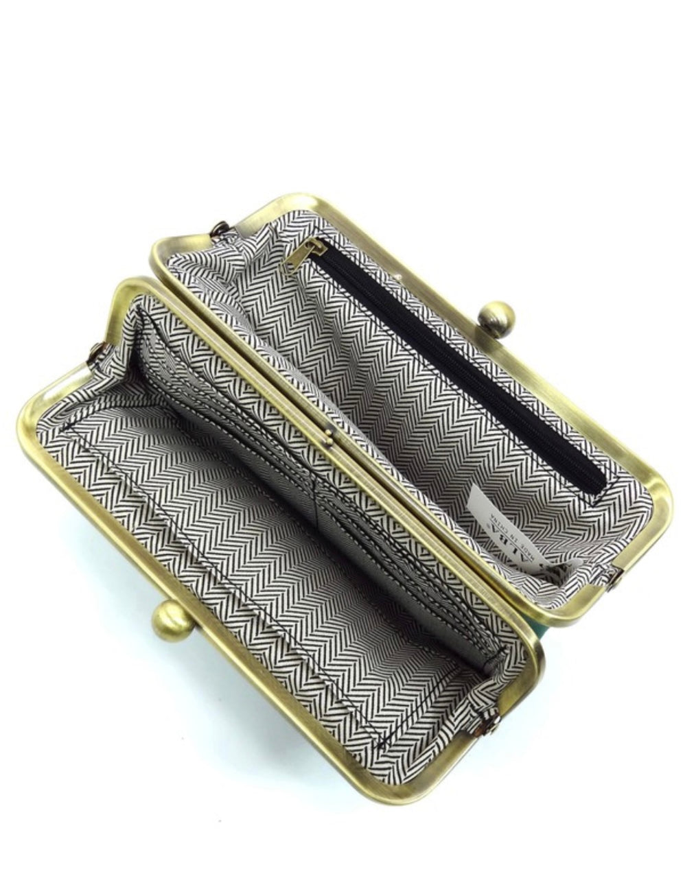 Bella Navy Vegan Leather Kiss Lock Clutch Wallet Bag