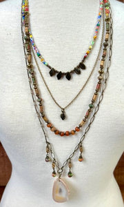 Sedona Glass Agate Stone Pendant Charm Multi Layer Long Beaded Necklace