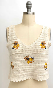 Acana Natural Boho Embroidered Crochet Tank Top