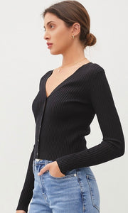 Alyson Black Button Front Lightweight Cardigan Sweater