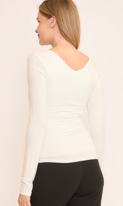 Charlene Ivory Double Layered Side Rouched Long Sleeve Top