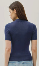 Nylah Teal Ribbed Short Sleeve Mock Neck Sweater