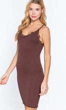 Anchal Sepia Brown Lace Trim Seamless Slip  Dress