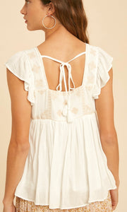 Anika Off White Femme Embroidered Babydoll Top