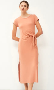 Adamina Apricot Side Tie Ultra Soft Knit Midi Dress