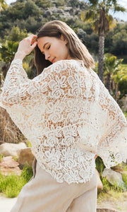 Anew Natural Crochet Floral Lace Tie-Front Kimono