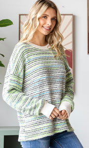 Carlee Multicolor Knit Detail Round Scoop Neck Sweater